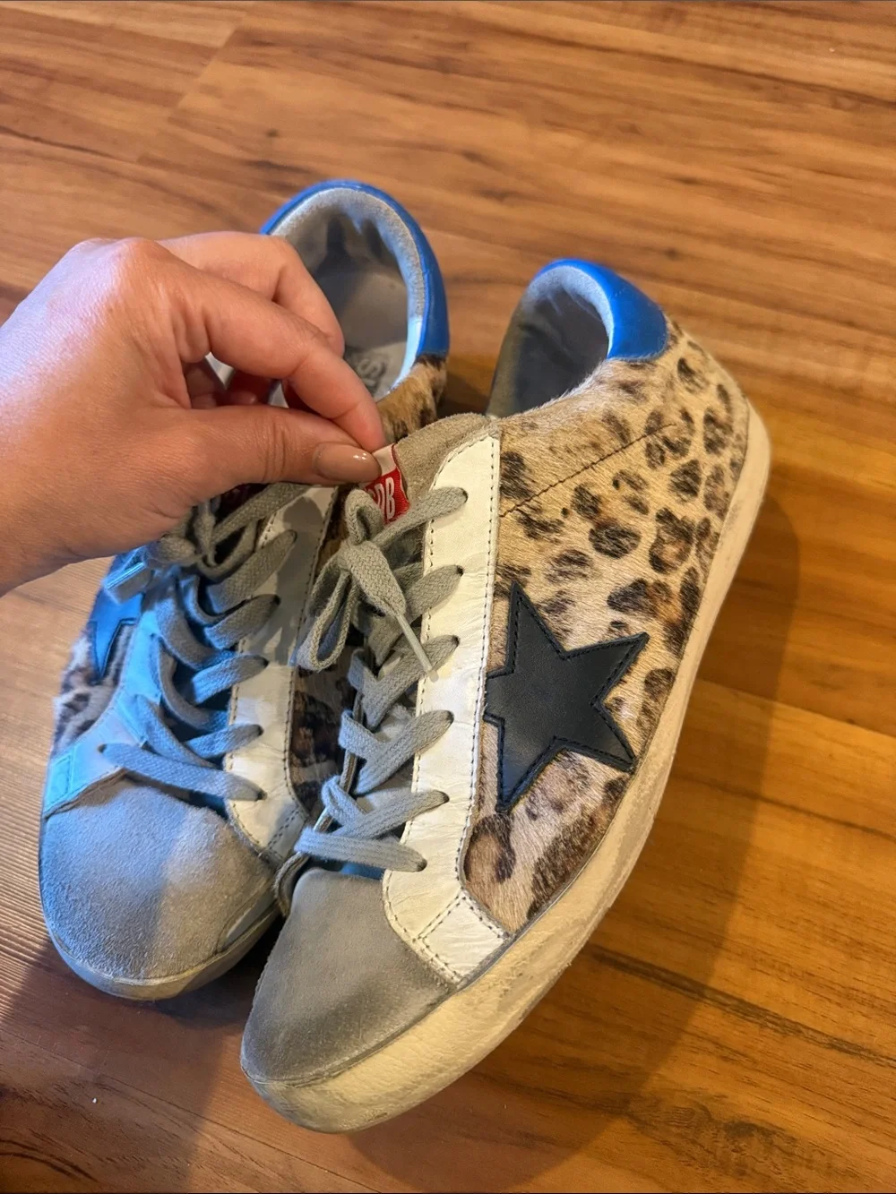 Golden Goose Leopard Sneakers with Blue Heel - GGDB Tag Visible - size 9